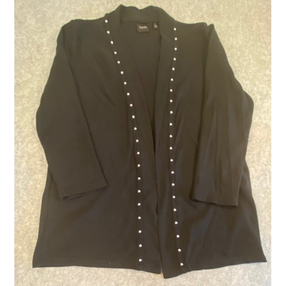 Rafaella‎ Black Open Front Cardigan Metal Stud Embellished Woman's Size Medium